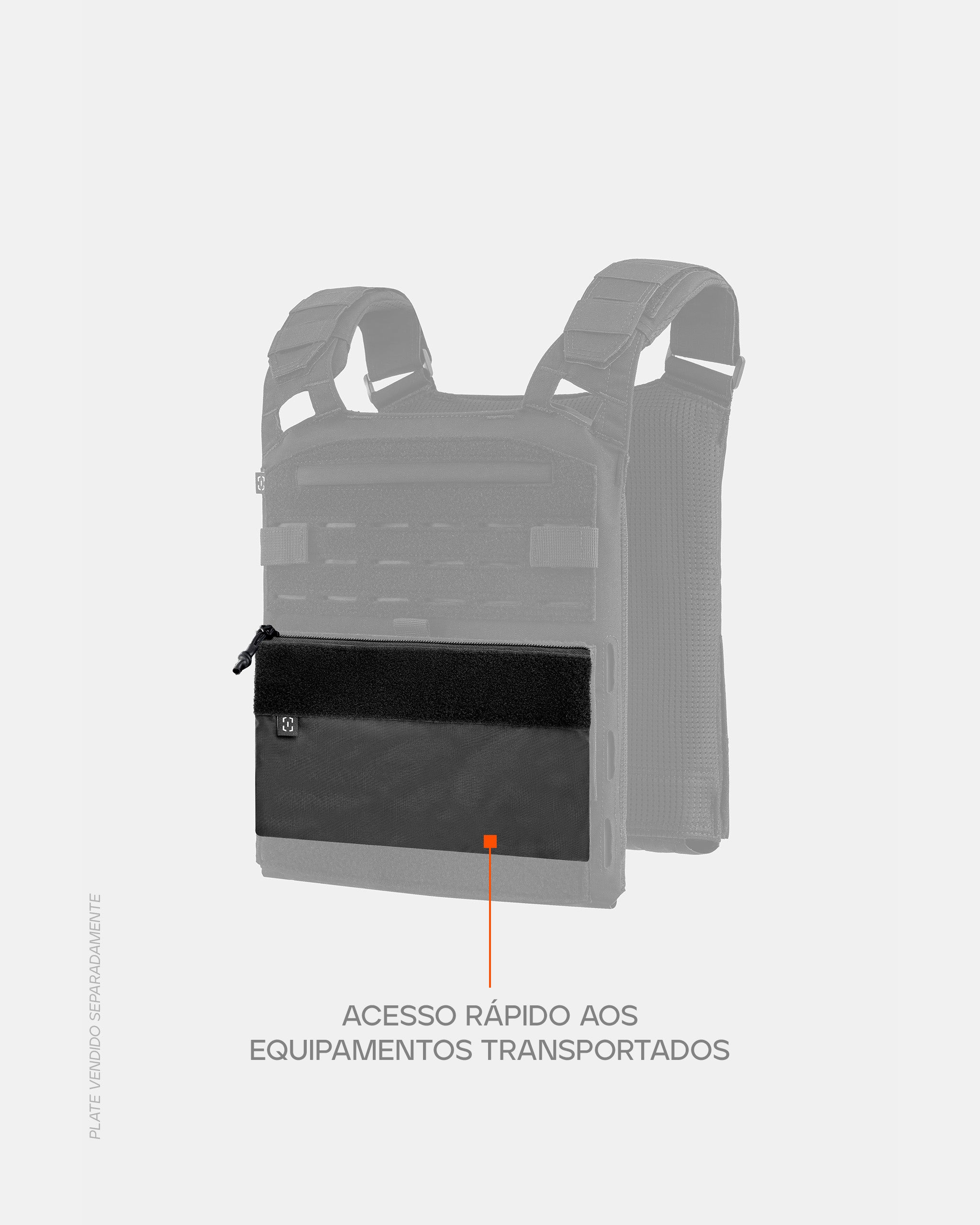 Bolso Canguru com Zíper para Plate Carrier Ares - Preto
