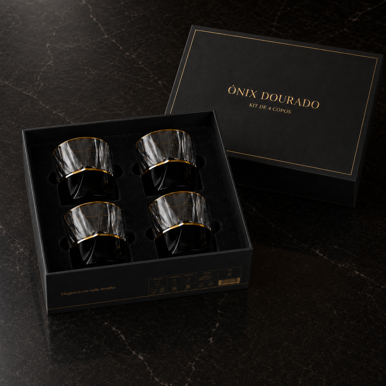 Kit de Copos Ônix Dourado 300ml