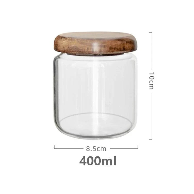 Pote de Armazenamento Transparente com Tampa de Madeira de Acácia - Haustter