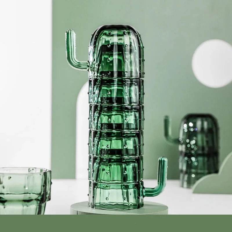 Canecas Empilháveis Estilo Nórdico, Conjunto Criativo de Copos de Vidro 3D Cacto, Copo para Água, Decoração para Casa - Haustter