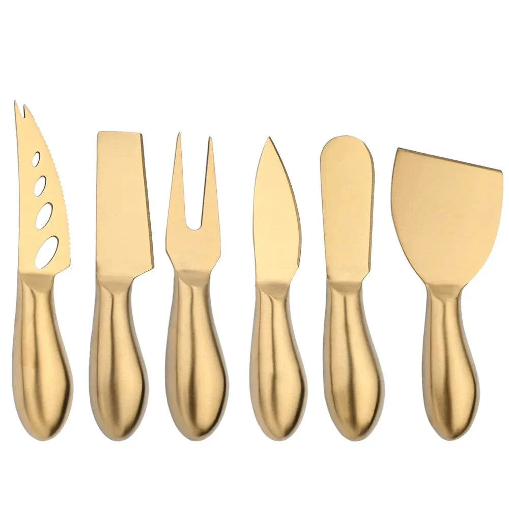 6 Facas para Queijo em Aço Inoxidável Dourado, Conjunto - Haustter