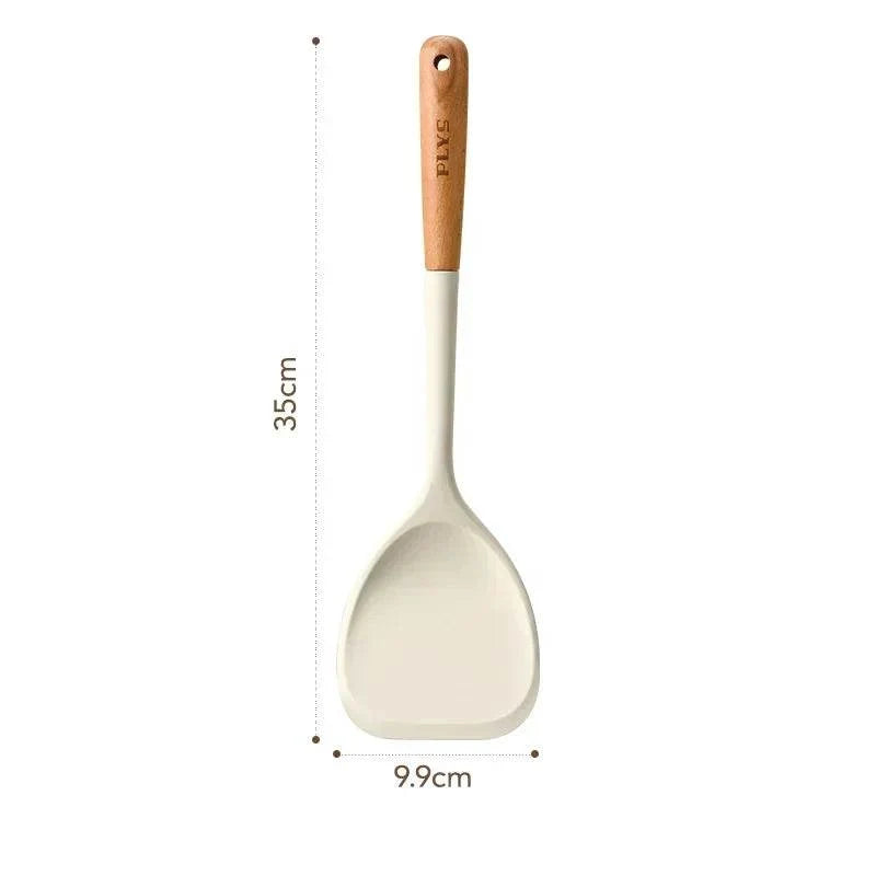 Conjunto de Utensílios de Silicone com Cabo de Madeira - Haustter