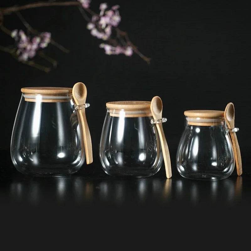 Potes de Vidro Selados + Colher de Bambu para Alimentos Nobres | Haustter