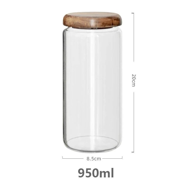 Pote de Armazenamento Transparente com Tampa de Madeira de Acácia - Haustter