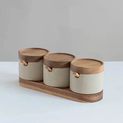 Conjunto de Potes para Temperos em Cerâmica para Cozinha Japonesa - Sal, Pimenta e Óleo