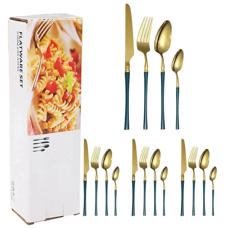 16 Talheres de Aço Inoxidável Harmonia Inox com Cabo Cores, Conjunto - Haustter