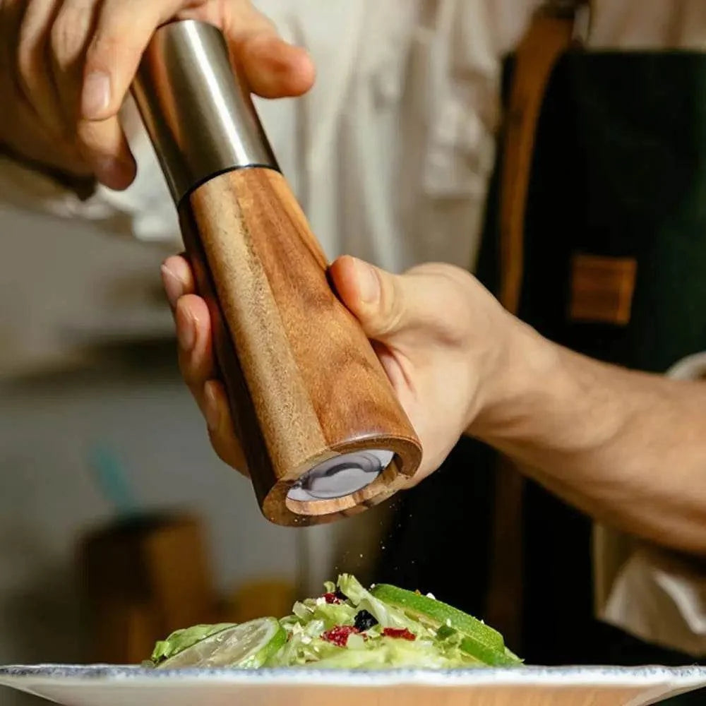 Moedor de Pimenta e Dispenser de Sal em Acácia e Inox
