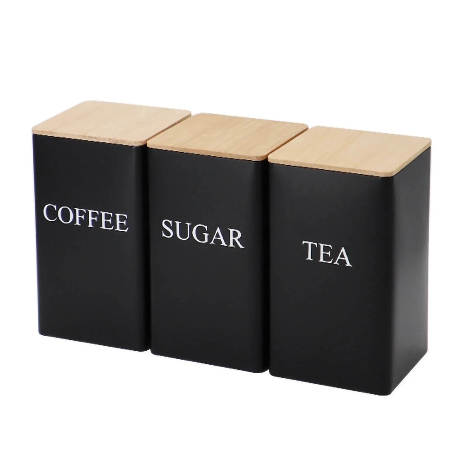 Potes de Metal com Tampa de Bambu para Armazenamento de Chá, Café e Açúcar, Caixa de Alimentos para Bancada, Organização - Haustter