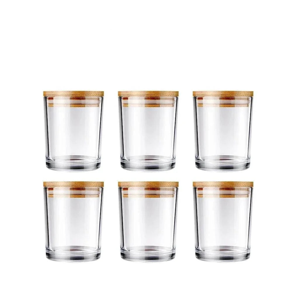6 Potes para Velas com Tampas de Bambu, Potes de Vidro Grossos e Vazios para Fabricação de Velas Feitas à Mão, Artesanato DIY - Haustter