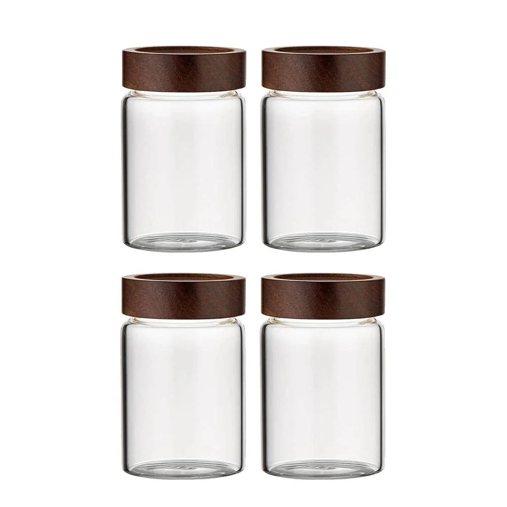 Frascos de Vidro com Tampas de Madeira de Acácia