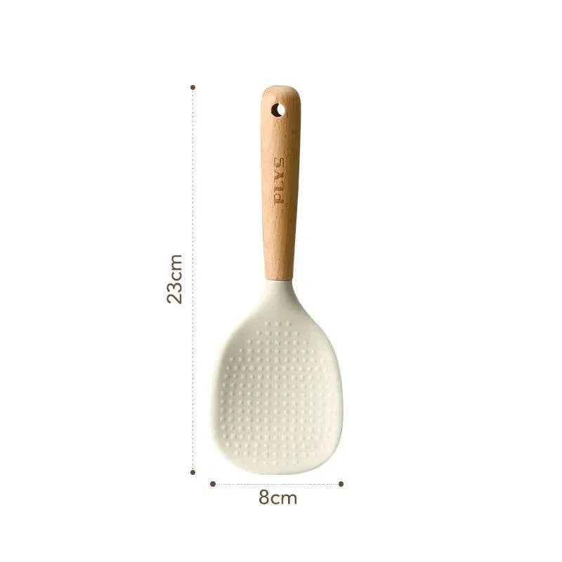 Conjunto de Utensílios de Silicone com Cabo de Madeira - Haustter
