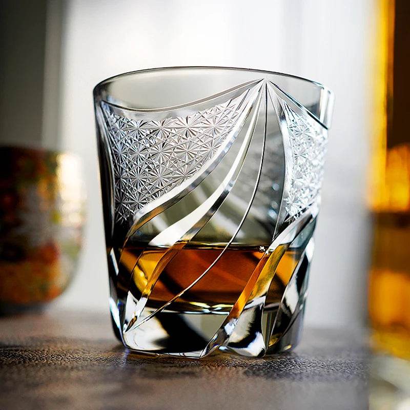 Copo de Whisky Japanese Edo Kiriko K9 em Cristal com Chamas - Haustter