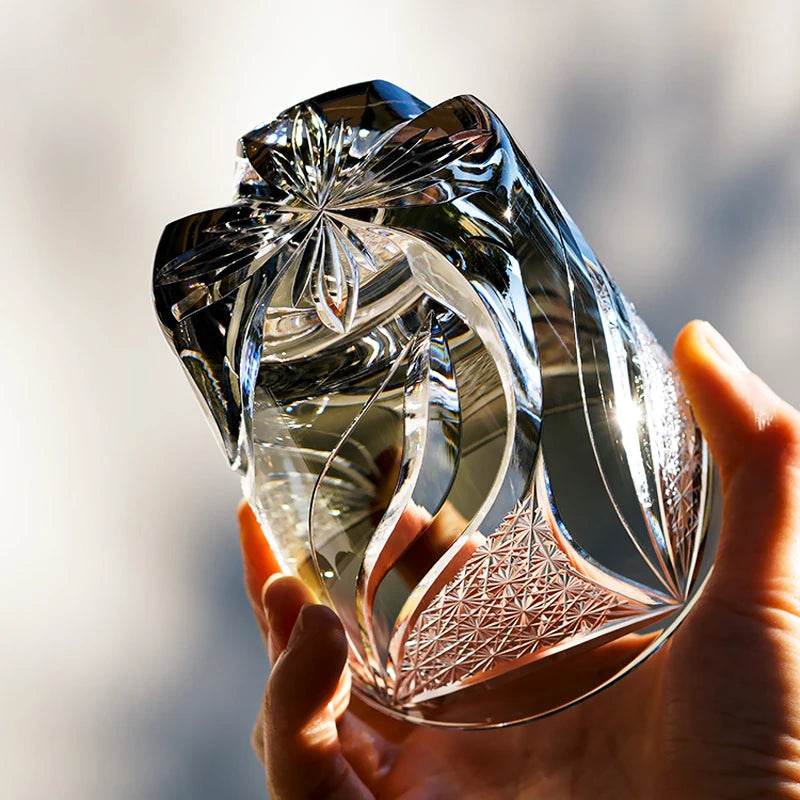 Copo de Whisky Japanese Edo Kiriko K9 em Cristal com Chamas - Haustter