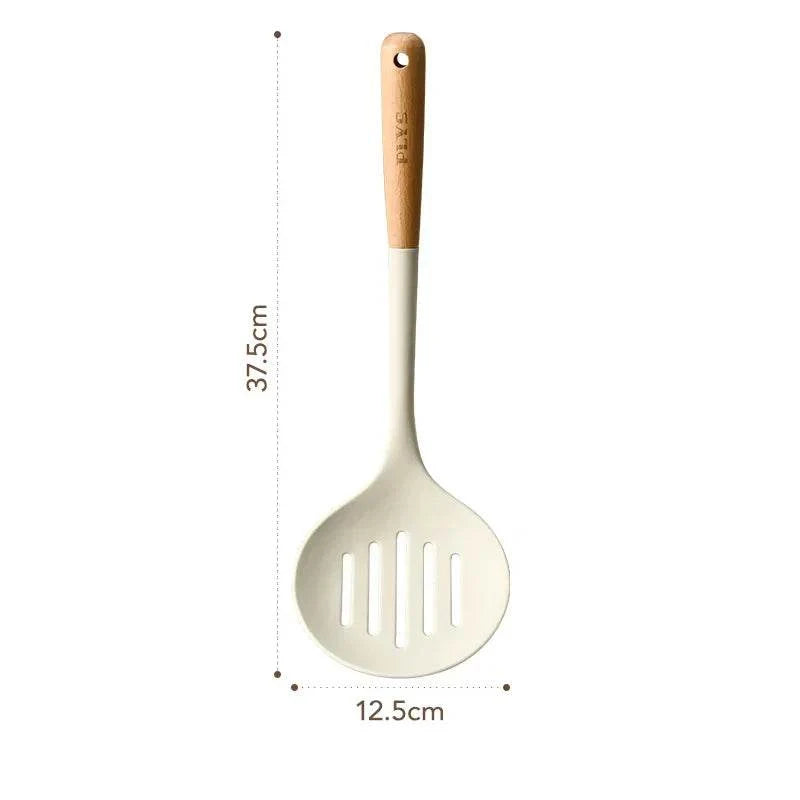 Conjunto de Utensílios de Silicone com Cabo de Madeira - Haustter