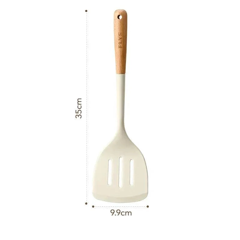 Conjunto de Utensílios de Silicone com Cabo de Madeira - Haustter