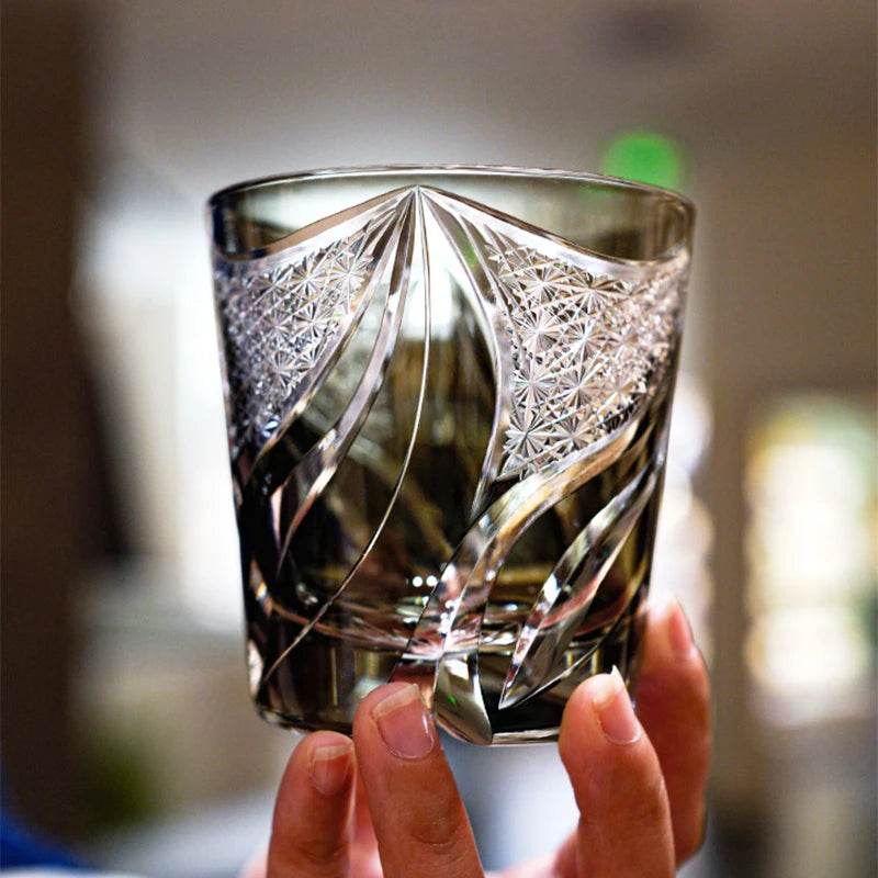 Copo de Whisky Japanese Edo Kiriko K9 em Cristal com Chamas - Haustter
