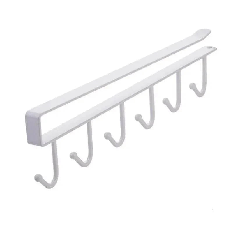Suporte Multifuncional para Xícaras com 6 Ganchos - Preto e Branco - Prateleira Organizadora de Utensílios de Cozinha e Armário - Haustter