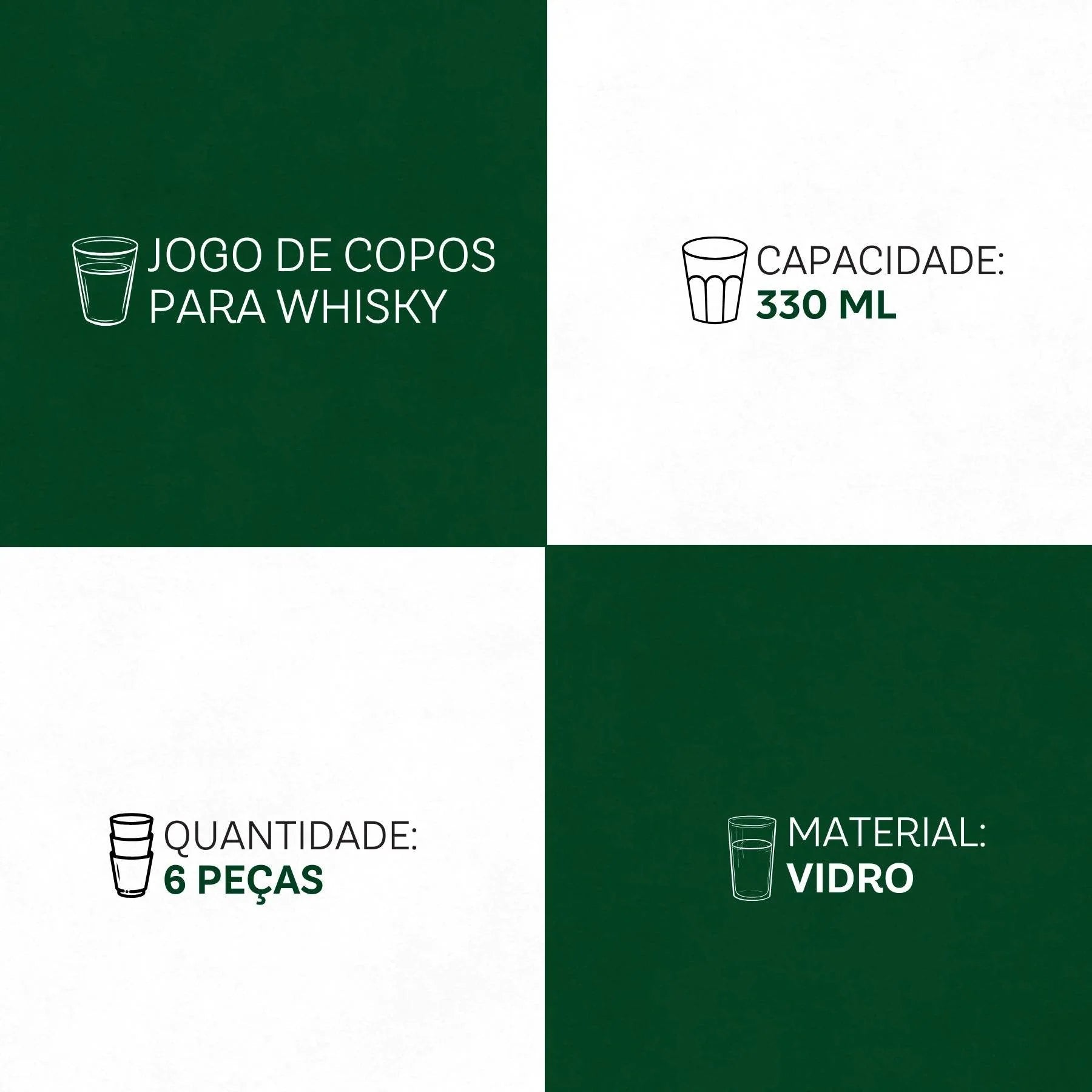 Jogo de Copos para Whisky Imperial 6 Peças 330ml - Clássico e Masculino | Haustter
