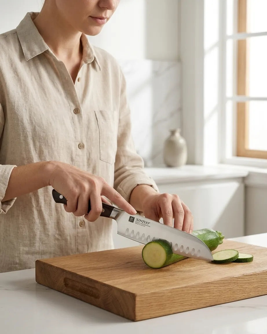 Faca Santoku 7" em Aço Inox com Cabo de Sândalo Vermelho