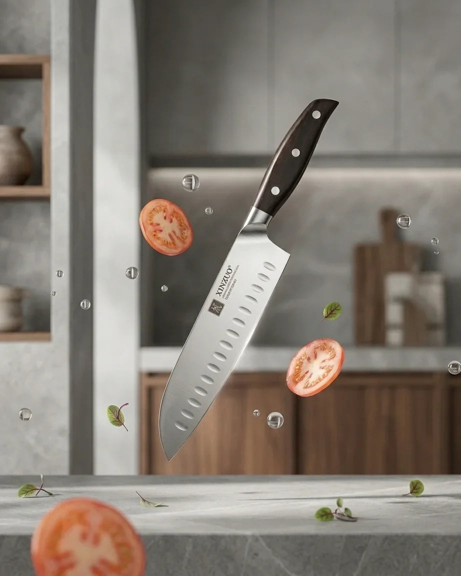 Faca Santoku 7" em Aço Inox com Cabo de Sândalo Vermelho