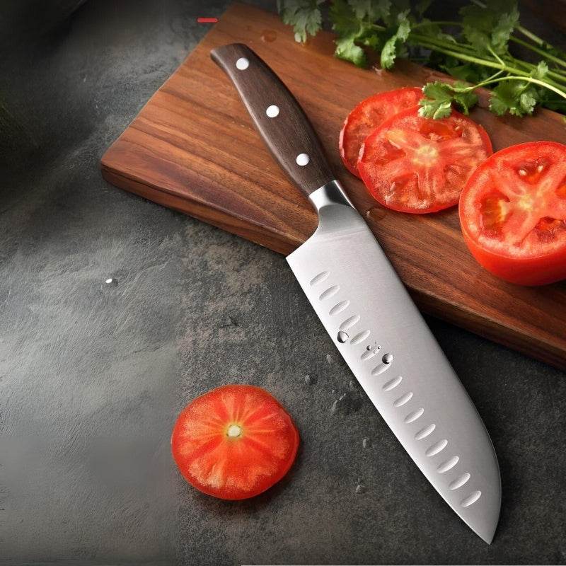 Faca Santoku 7" em Aço Inox com Cabo de Sândalo Vermelho