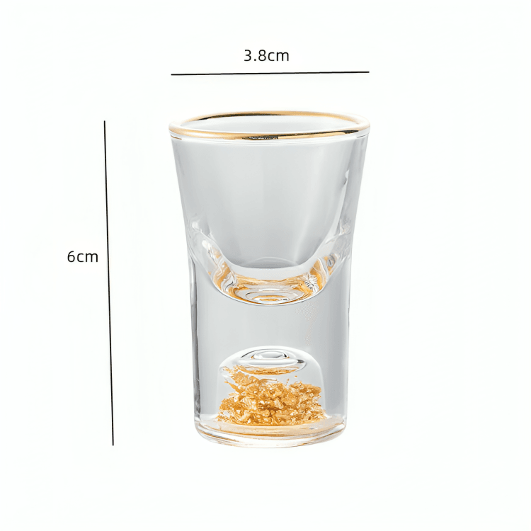 Mini Copos de Shot de Saque e Licor com Borda Dourada e Folhas Reluzentes - Haustter