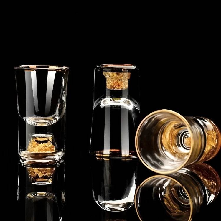 Mini Copos de Shot de Saque e Licor com Borda Dourada e Folhas Reluzentes - Haustter
