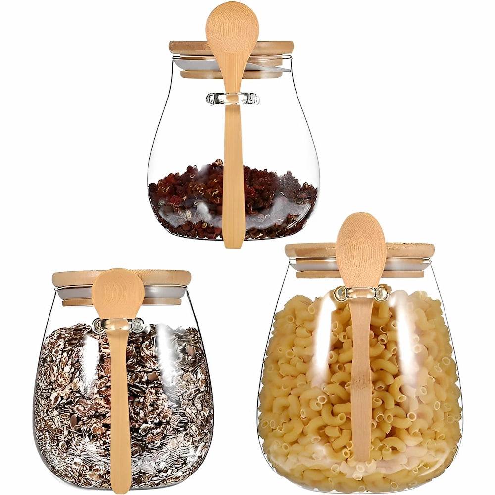 Potes de Vidro Selados + Colher de Bambu para Alimentos Nobres | Haustter