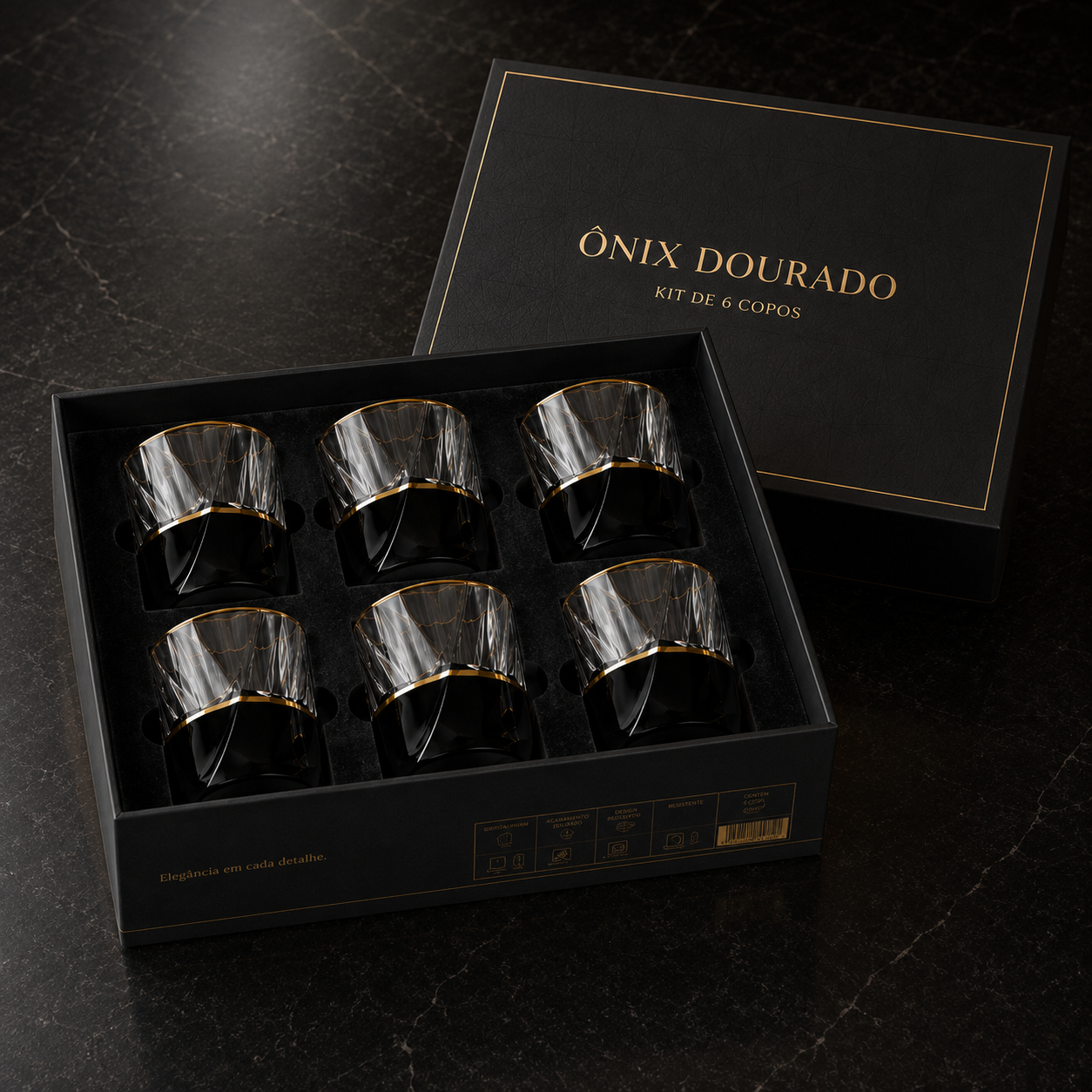 Kit de Copos Ônix Dourado 300ml
