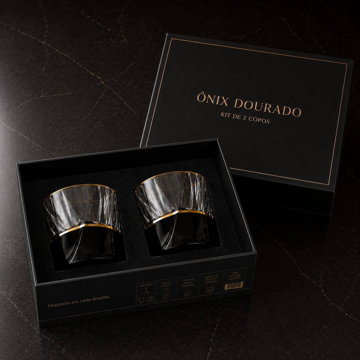 Kit de Copos Ônix Dourado 300ml