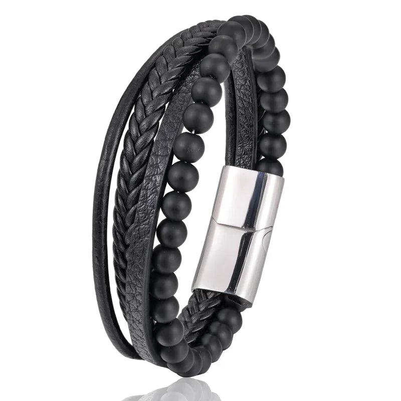 Pulseira Olho de Tigre - Couro e Aço