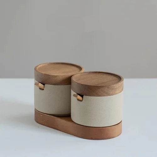 Conjunto de Potes para Temperos em Cerâmica para Cozinha Japonesa - Sal, Pimenta e Óleo
