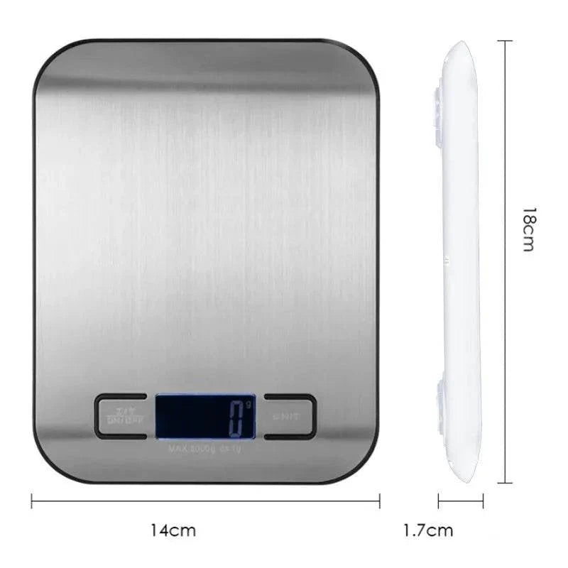 Balança Digital Portátil de Cozinha em Aço Inoxidável - 5/10KG com Tela LED para Alimentos, Joias e Panificação - Haustter