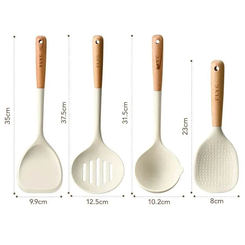 Conjunto de Utensílios de Silicone com Cabo de Madeira - Haustter