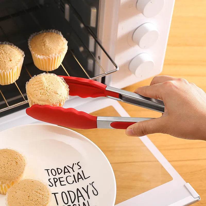Pegador para Alimentos em Aço Inoxidável e Silicone, Acessório de Cozinha para Churrasco, Bife e Pão, Ideal para Jantares - Haustter