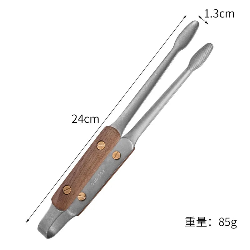Pinça para churrasco em aço inox e nogueira
