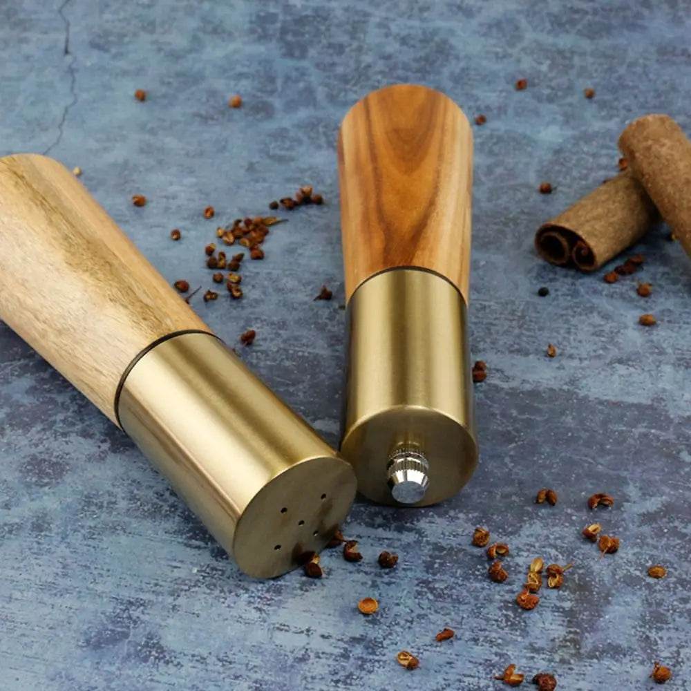 Moedor de Pimenta e Dispenser de Sal em Acácia e Inox