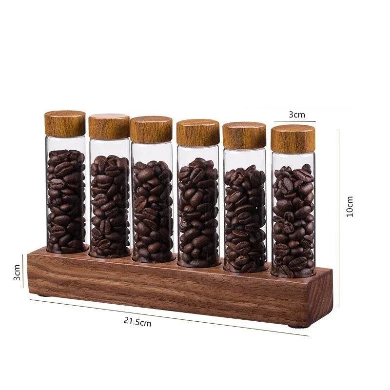 Frascos de Grãos de Café e Temperos com Estante de Nogueira - Haustter