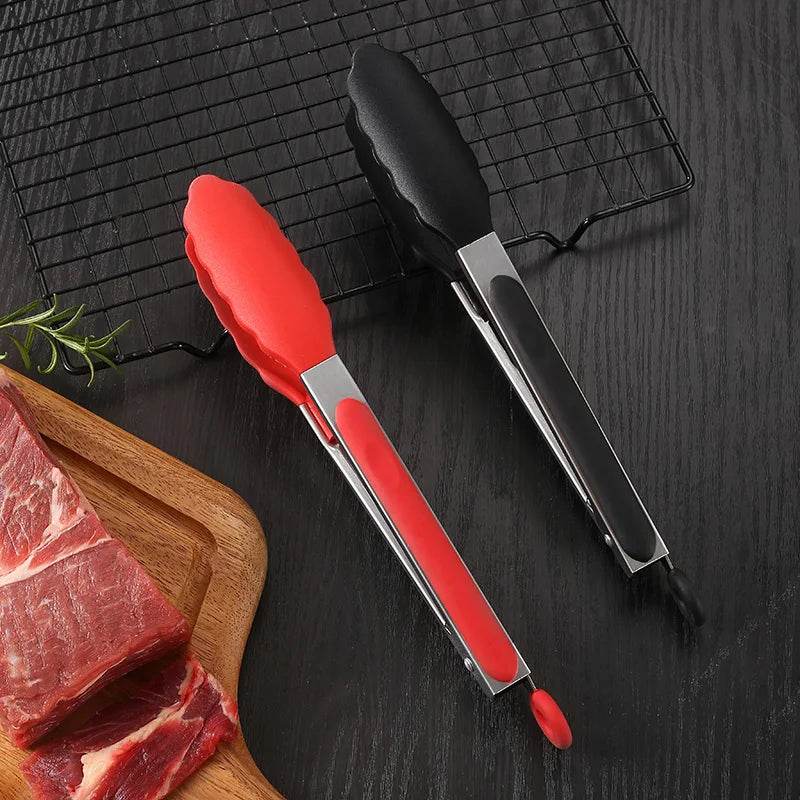 Pegador para Alimentos em Aço Inoxidável e Silicone, Acessório de Cozinha para Churrasco, Bife e Pão, Ideal para Jantares - Haustter