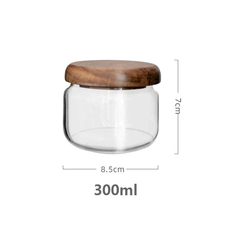 Pote de Armazenamento Transparente com Tampa de Madeira de Acácia - Haustter