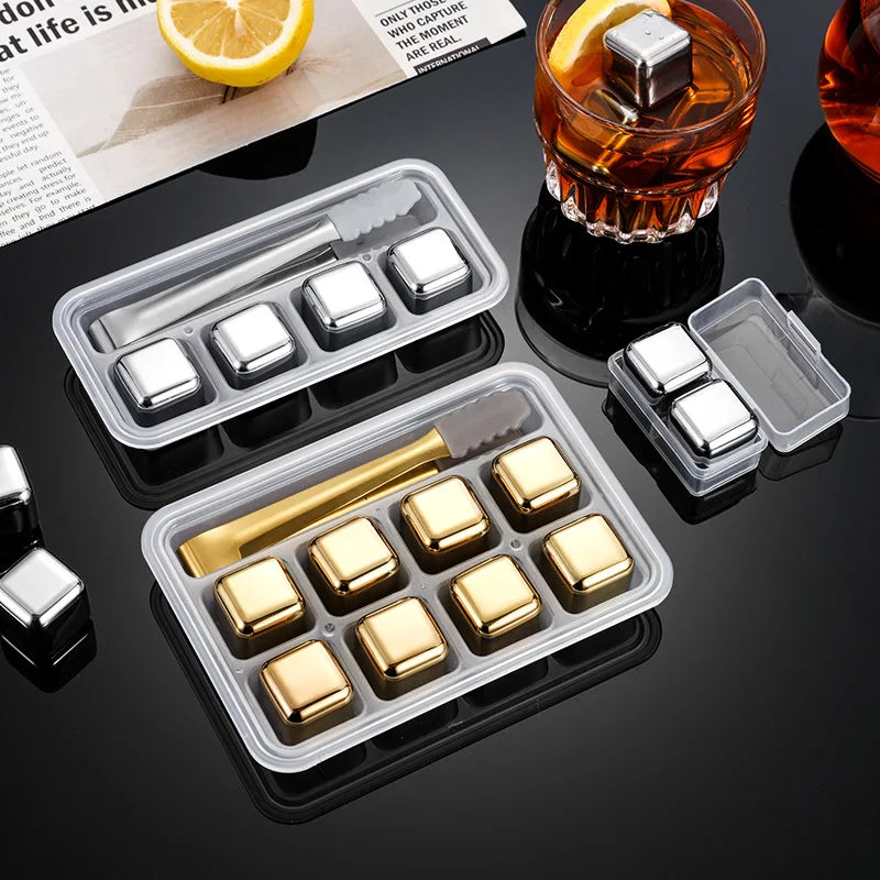 Cubos de Gelo de Aço Inoxidável Dourado e Prateado para Drinks sem Diluição | Haustter