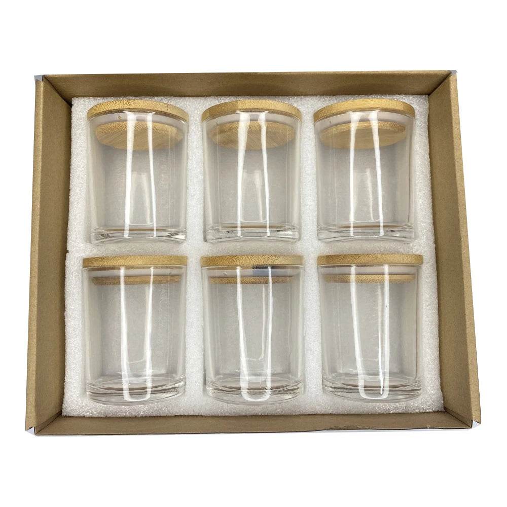 6 Potes para Velas com Tampas de Bambu, Potes de Vidro Grossos e Vazios para Fabricação de Velas Feitas à Mão, Artesanato DIY - Haustter