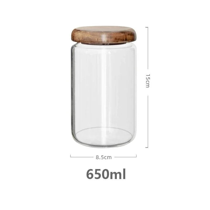 Pote de Armazenamento Transparente com Tampa de Madeira de Acácia - Haustter