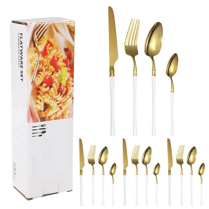 16 Talheres de Aço Inoxidável Harmonia Inox com Cabo Cores, Conjunto - Haustter