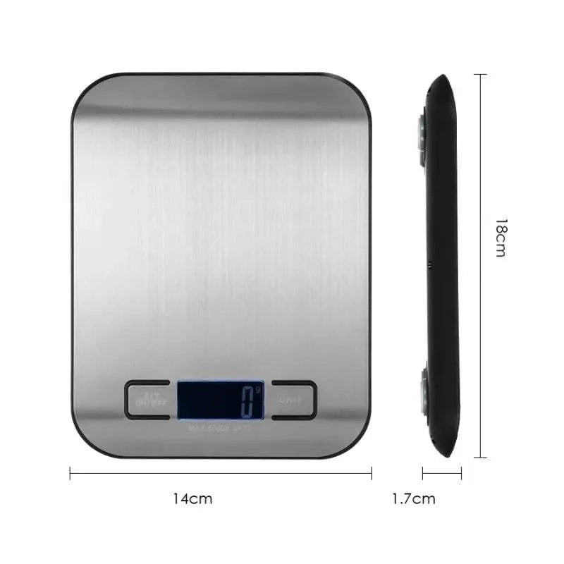 Balança Digital Portátil de Cozinha em Aço Inoxidável - 5/10KG com Tela LED para Alimentos, Joias e Panificação - Haustter