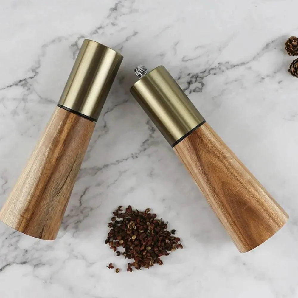 Moedor de Pimenta e Dispenser de Sal em Acácia e Inox