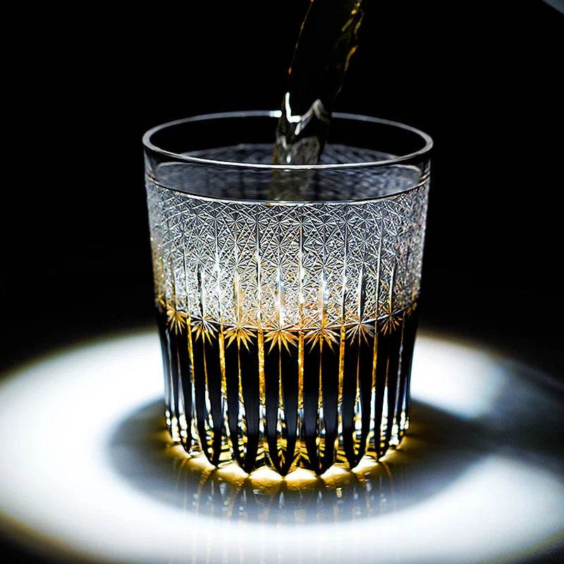 Copo de Whisky Japanese Edo Kiriko Stellar Pulse, Gravado à Mão, com Caixa de Madeira - Haustter