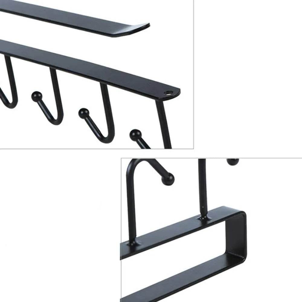 Suporte Multifuncional para Xícaras com 6 Ganchos - Preto e Branco - Prateleira Organizadora de Utensílios de Cozinha e Armário - Haustter