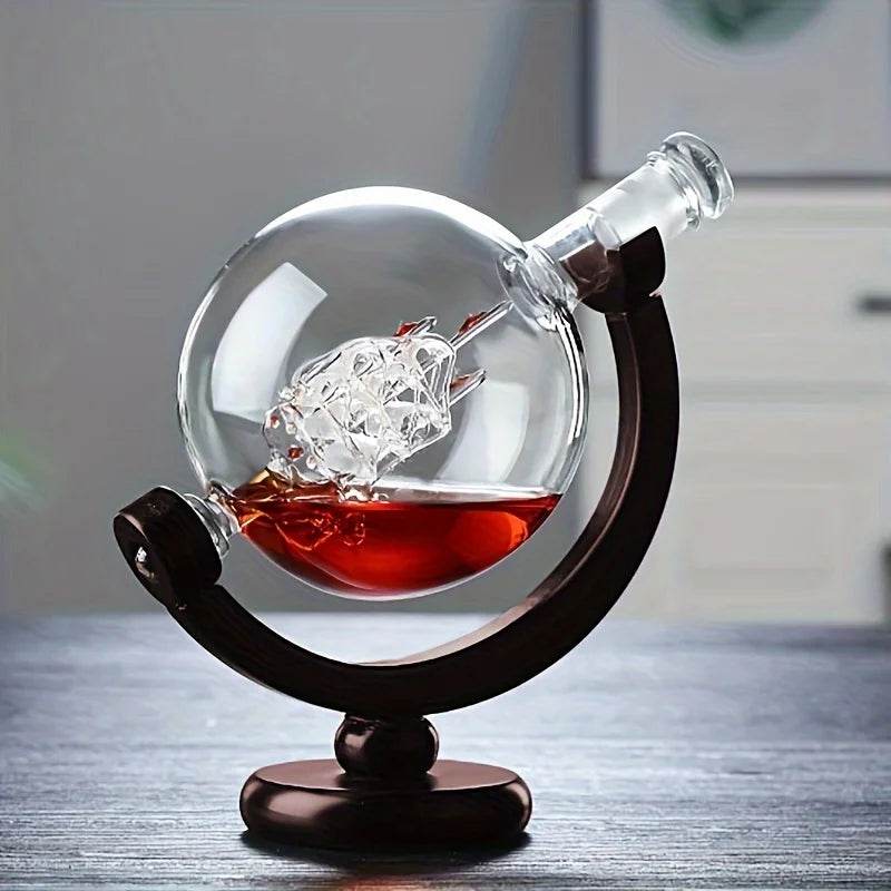 Decantador Globo Caravela com 2 Copos e Suporte de Madeira, Carafe - Haustter