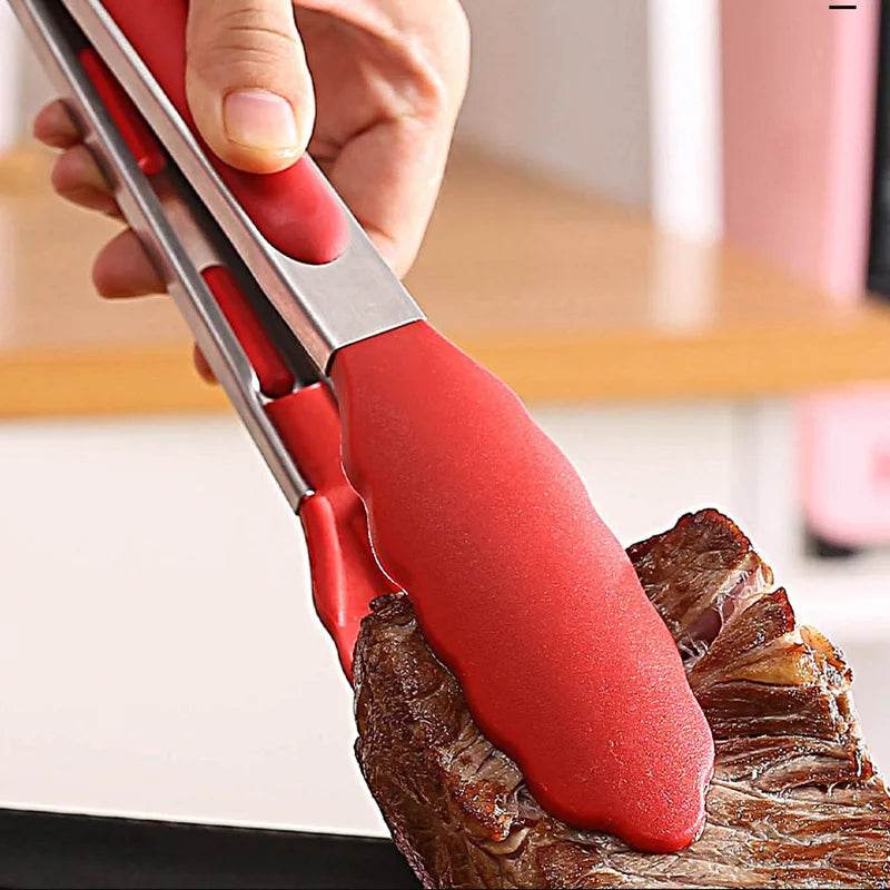 Pegador para Alimentos em Aço Inoxidável e Silicone, Acessório de Cozinha para Churrasco, Bife e Pão, Ideal para Jantares - Haustter